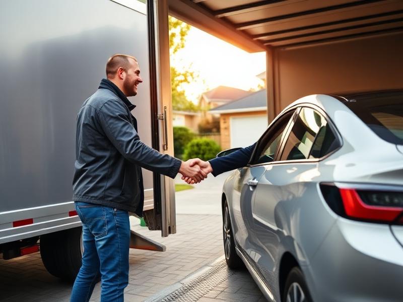 Happy customer receiving delivered vehicle